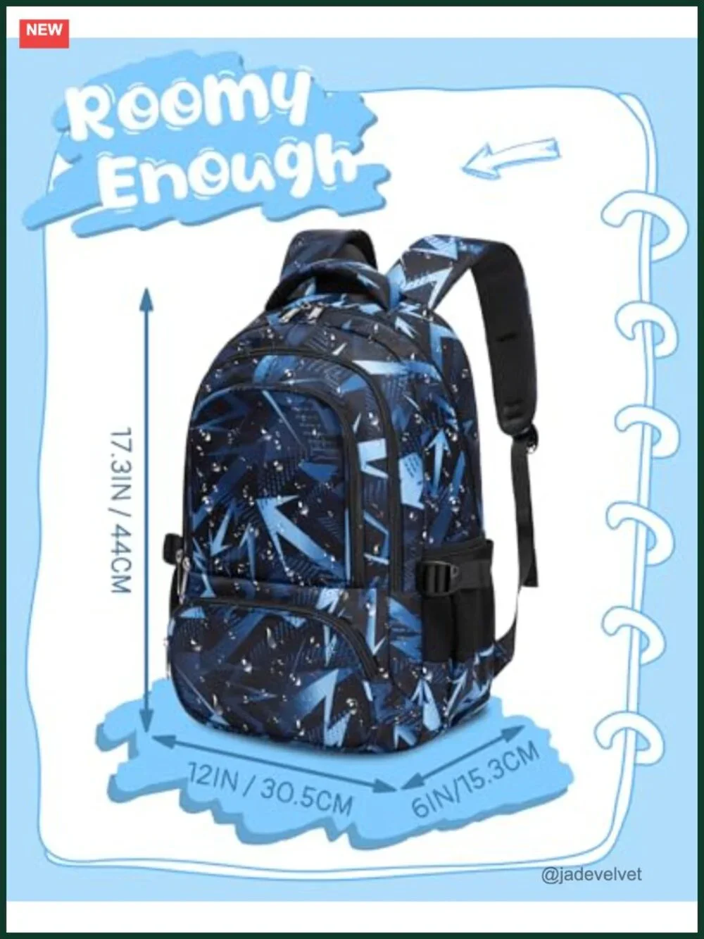 Kids School Backpack with Laptop Compartment Geometric Pattern Water-Resistant